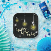 Assiettes En Carton Modern Glowing Light Bulbs Happy New Year (Fête)