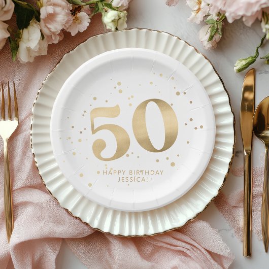 Assiettes En Carton Modern Gold Glitter 50th Fifty Birthday