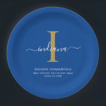 Assiettes En Carton Modern Graduation Party Monogram Blue Minimalist<br><div class="desc">Graduation 2026 Monogram Script Initial Name Grad Party Blue paper plates. Edit and customize with your own name,  initial,  school name and class by clicking the "Personalize" button.</div>