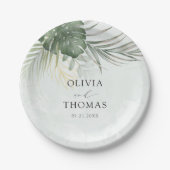 Assiettes En Carton Modern Green Monstera Tropical Wedding (Devant)