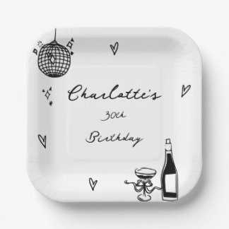 Assiettes En Carton Modern Hand Drawn disco ball 30th Birthday