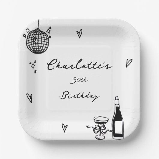 Assiettes En Carton Modern Hand Drawn disco ball 30th Birthday (Recto)