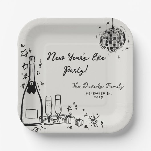 Assiettes En Carton Modern Hand Drawn New Year's Eve Party (Recto)