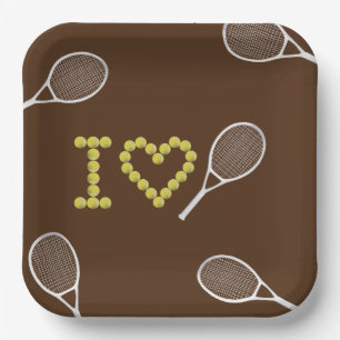 Assiettes En Carton Modern I Love Tennis Brown