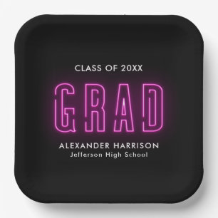 Assiettes En Carton Modern Magenta Neon Graduation