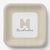 Assiettes En Carton Modern Minimal Gold Stripes Monogram (Recto)