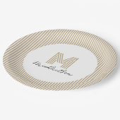 Assiettes En Carton Modern Minimal Gold Stripes Monogram (Angle)