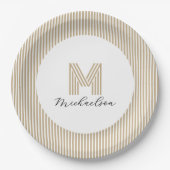 Assiettes En Carton Modern Minimal Gold Stripes Monogram (Devant)