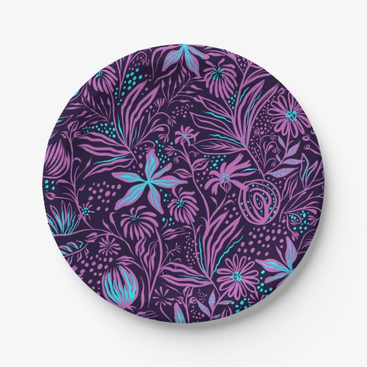 Assiettes En Carton Modern Neon Purple Floral Pattern (Devant)