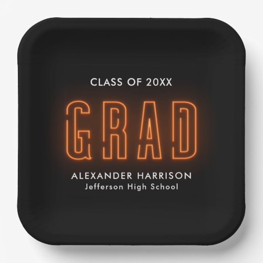Assiettes En Carton Modern Orange Neon Graduation (Recto)