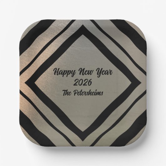 Assiettes En Carton Modern Personalized Brushed Metal Happy New Years (Recto)