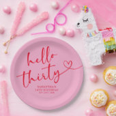 Assiettes En Carton Modern Pink and Red Hello 30th Birthday (Fête)