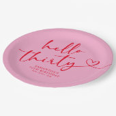 Assiettes En Carton Modern Pink and Red Hello 30th Birthday (Angle)