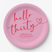 Assiettes En Carton Modern Pink and Red Hello 30th Birthday (Devant)