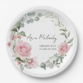 Assiettes En Carton Modern Pink Roses Script Class of Graduation (Devant)