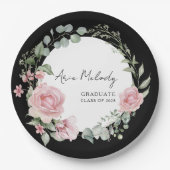 Assiettes En Carton Modern Pink Roses Script Class of Graduation (Devant)
