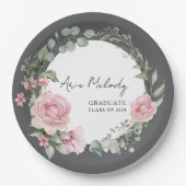 Assiettes En Carton Modern Pink Roses Script Class of Graduation (Devant)