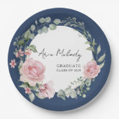 Assiettes En Carton Modern Pink Roses Script Class of Graduation (Devant)