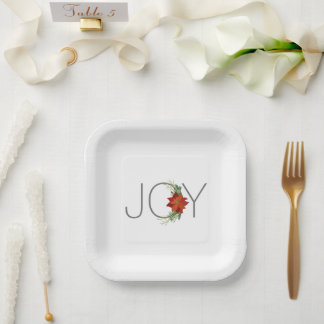 Assiettes En Carton Modern Red poinsettia Holiday Joy Christmas