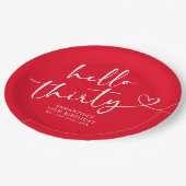 Assiettes En Carton Modern Red White Hello 30th Birthday (Angle)