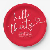Assiettes En Carton Modern Red White Hello 30th Birthday (Devant)