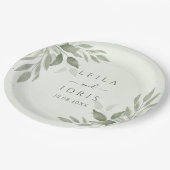 Assiettes En Carton Modern Sage Greenery Wedding Paper Plates (Angle)