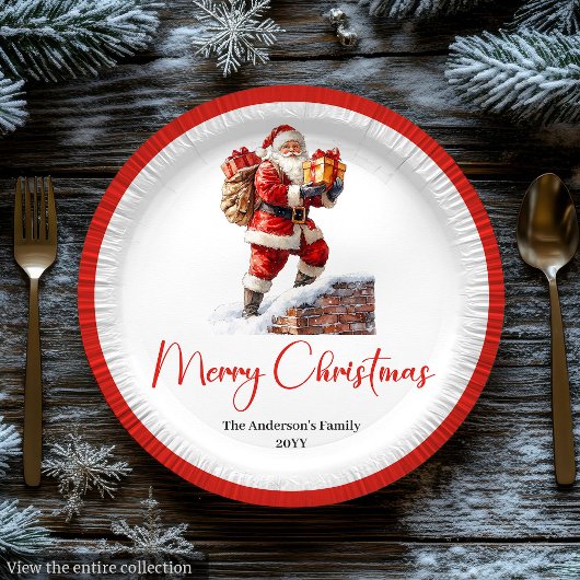 Assiettes En Carton Modern Santa Claus Simple Script Font Paper Plates