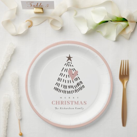 Assiettes En Carton Modern Scandi Minimal Blush Heart Christmas Tree (Mariage)