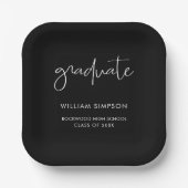 Assiettes En Carton Modern Script Black Graduation Paper Plates (Recto)