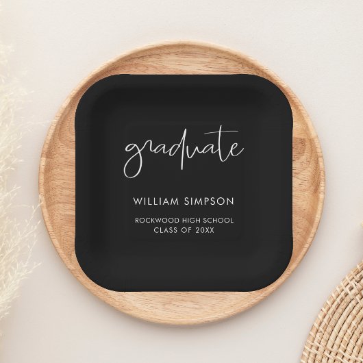Assiettes En Carton Modern Script Black Graduation Paper Plates