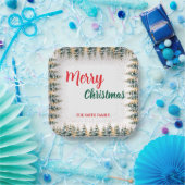 Assiettes En Carton Modern Script Christmas Xmas winter pine tree fore (Fête)