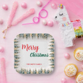 Assiettes En Carton Modern Script Christmas Xmas winter pine tree fore (Fête)