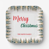 Assiettes En Carton Modern Script Christmas Xmas winter pine tree fore (Recto)