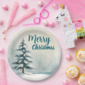 Assiettes En Carton Modern Script Christmas Xmas winter pine tree fore (Fête)