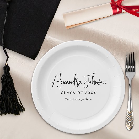 Assiettes En Carton Modern Script Simple Graduation Party