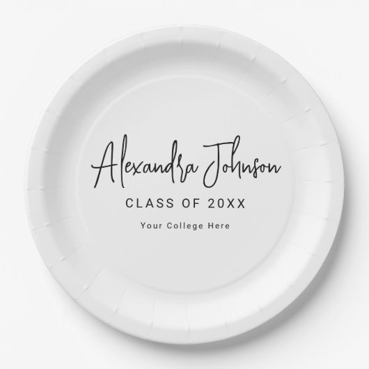 Assiettes En Carton Modern Script Simple Graduation Party (Devant)
