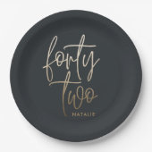 Assiettes En Carton Moderne 42e anniversaire Black or élégant script I (Devant)