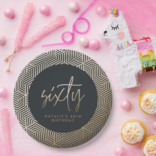 Assiettes En Carton Moderne 60e anniversaire simple élégant élégant (Fête)