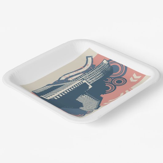 Assiettes En Carton Moderne Abstrait Arrière - plan urbain Vibrant (Angulaire)