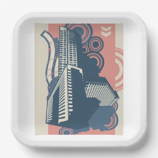 Assiettes En Carton Moderne Abstrait Arrière - plan urbain Vibrant (Recto)