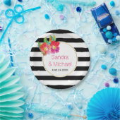 Assiettes En Carton Moderne, aquarelle fleur & rayures mariage florale (Fête)