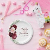 Assiettes En Carton Moderne Bourgogne Blush Floral Greenery Mariage (Fête)