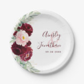Assiettes En Carton Moderne Bourgogne Blush Floral Greenery Mariage (Devant)