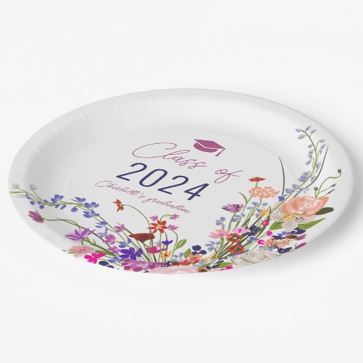Assiettes En Carton Moderne chic fleurs sauvages script graduation cla (Angle)