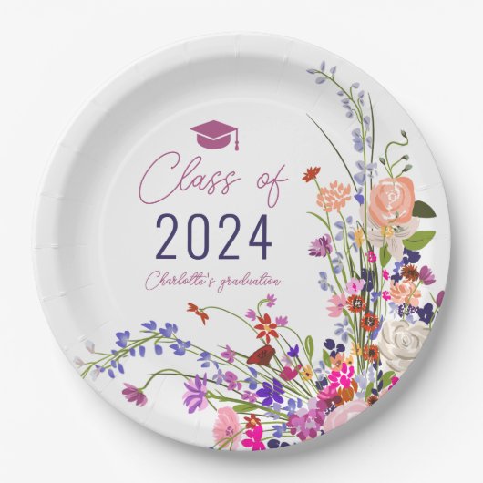 Assiettes En Carton Moderne chic fleurs sauvages script graduation cla (Devant)