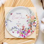 Assiettes En Carton Moderne chic fleurs sauvages script nuptiale douch<br><div class="desc">Notre chic boho Elégant modèle de fleurs d'été de printemps moderne avec jolie fleur sauvage et bosse script de la plaque de douche nuptiale avec une typographie de calligraphie moderne avec rouge,  violet,  rose,  fleurs de terre cuite est parfait pour votre fête nuptiale.</div>