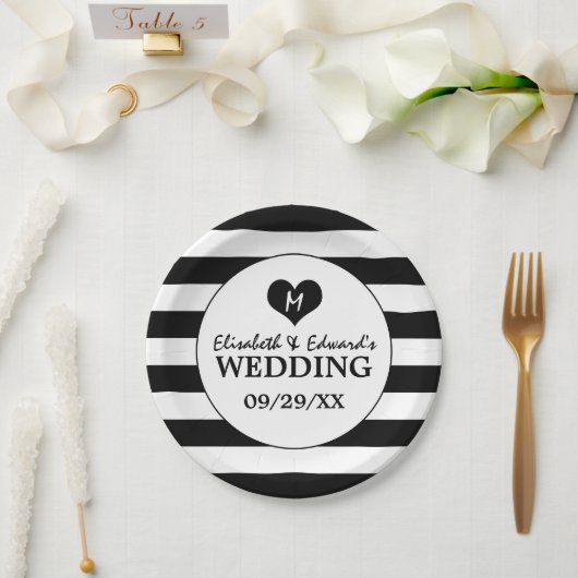 Assiettes En Carton Moderne Chic Mariage noir et blanc (Mariage)