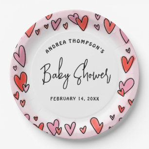 Assiettes En Carton Moderne Coeurs roses Baby shower Valentin