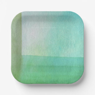 Assiettes En Carton Moderne Contemporain Lignes vertes Aquarelle Artis