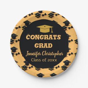 Assiettes En Carton Moderne Cute Classic Noir & Jaune Graduation